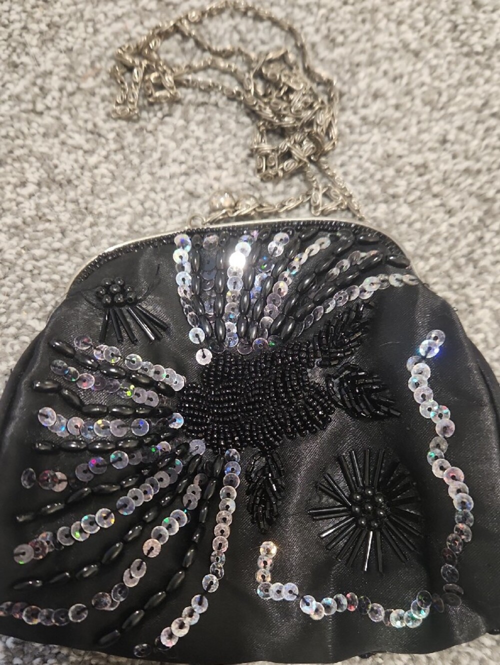 Black Sequin Beaded Evening Crossbody Bag